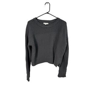Y2K Black Waffle Knit Slouchy Sweater L Grunge Cozy 90s Fall‎ Layer